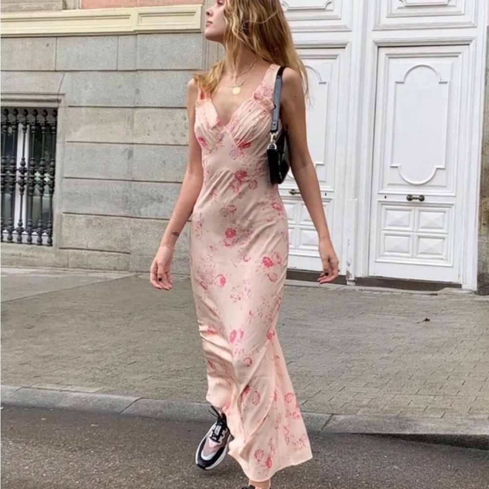 Realisation par Ivy silk crepe dress Eden pink floral M